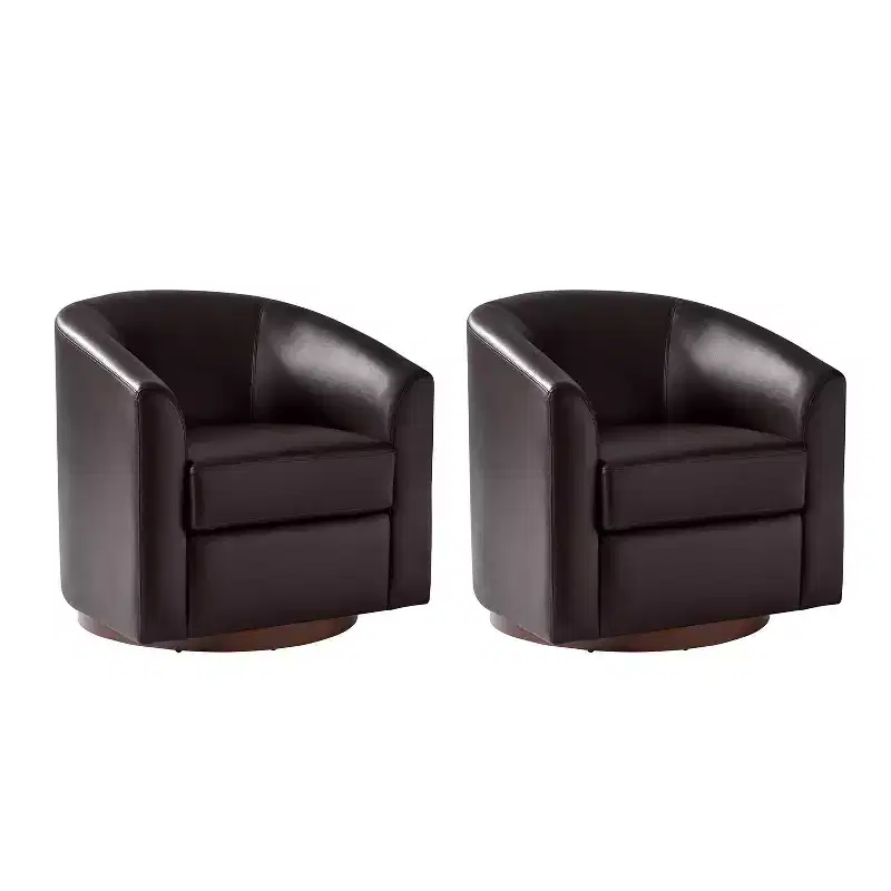 Set of 2 Jessie 30.5 Wide Modern Swivel Barrel Faux Leather Chair with Solid Wood Base|ART OF LIVING DESIGNS