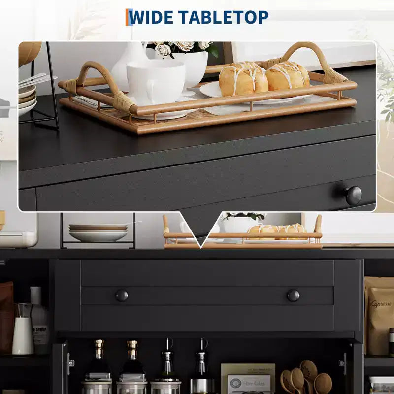 Sideboard Buffet Cabinet with Storage, Credenza Storage Cabinet with Drawer and 4 Doors, Freestanding Coffee Bar for Living Room, Kitchen, Dining Room