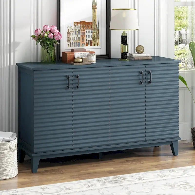 Sideboard with 4 Door Large Storage Buffet with Adjustable Shelves and Metal Handles for Kitchen, Living Room, Dining Room