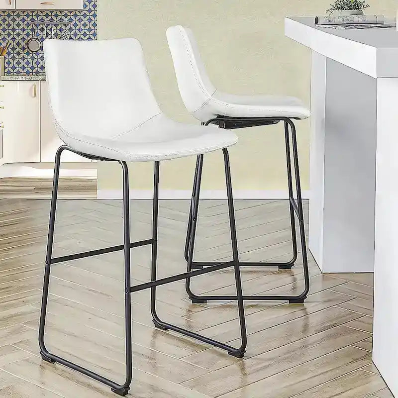 Faux Leather Counter Height Bar Stool with Iron Frame, 30 Inch