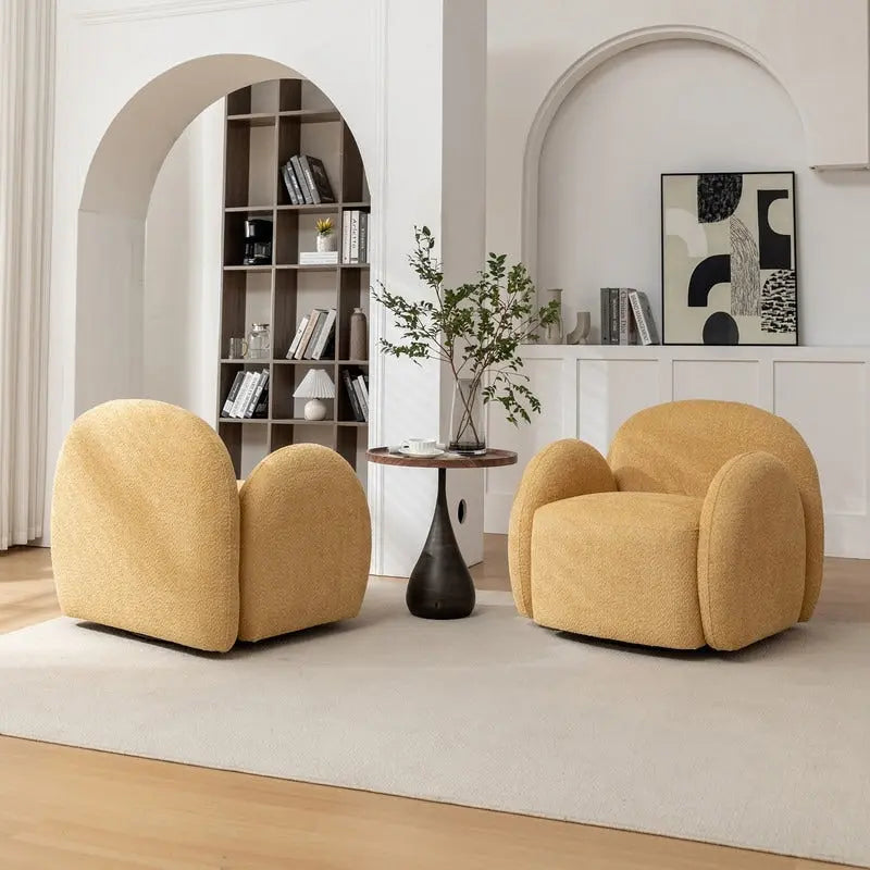 Modern Glam Boucle Upholstered Swivel Accent Armchair with 360 Degree Swivel Base