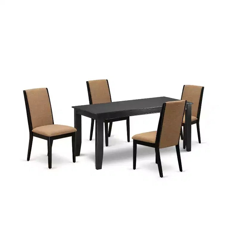 5-Piece Black Finish Solid Wood Top - Rectangular Dining Room Set with High Back - Seats 4