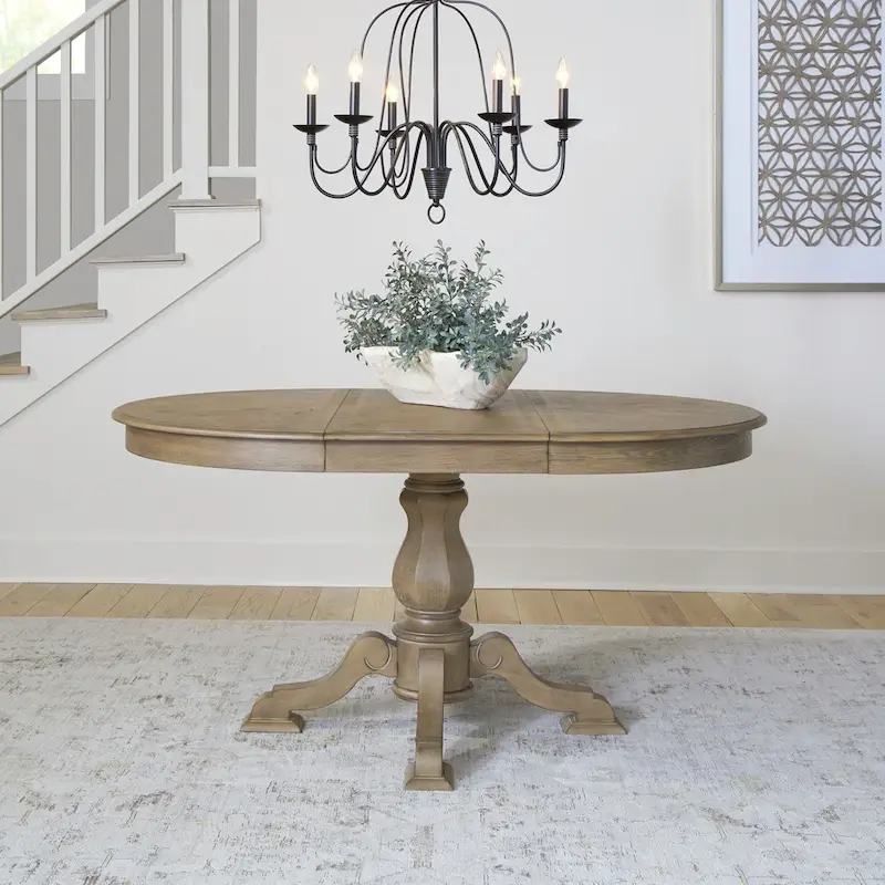 Magnolia Manor Round Pedestal Dining Table with Expandable Leaves - 2 Finishes