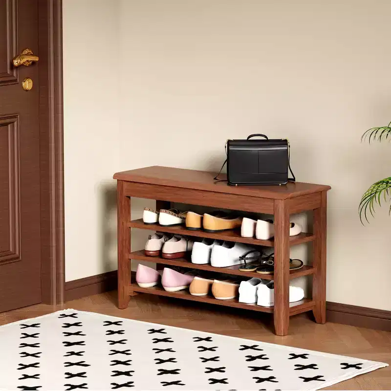 GDFStudio Alistair Mid-Century Modern Rubberwood Shoe Storage Bench