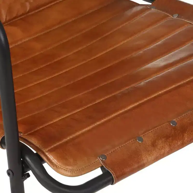 vidaXL Relaxing Armchair Dark Brown Real Leather, Powder-Coated Iron