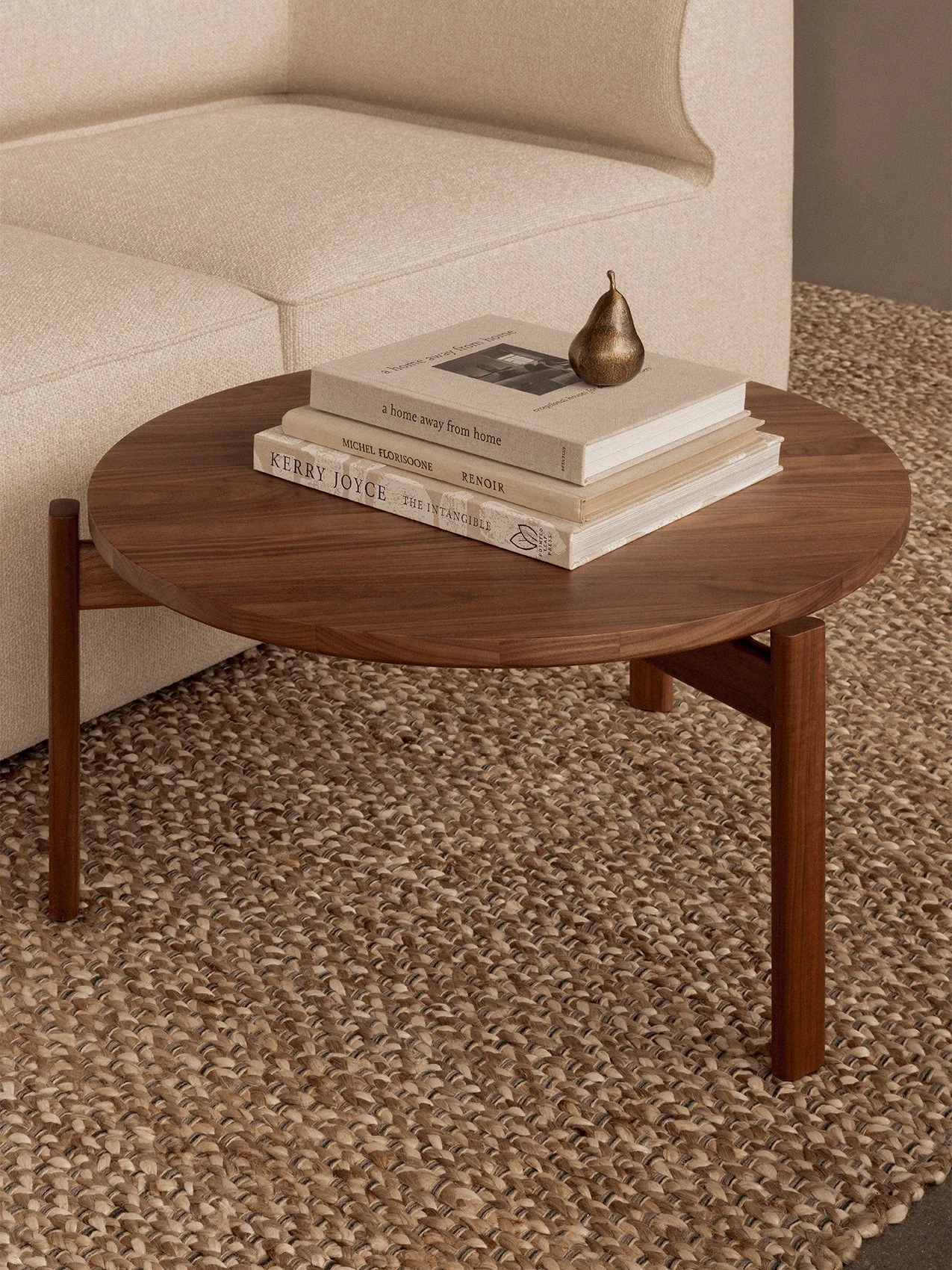 Scandinavian Solid Oak & Walnut Round Lounge Table with Flatpack Self-Assembly for Living Room