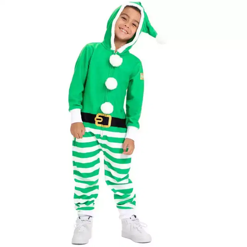 Tipsy Elves Kids Elf Jumpsuit - Festive One-Piece Christmas Elf Pajamas for Kids