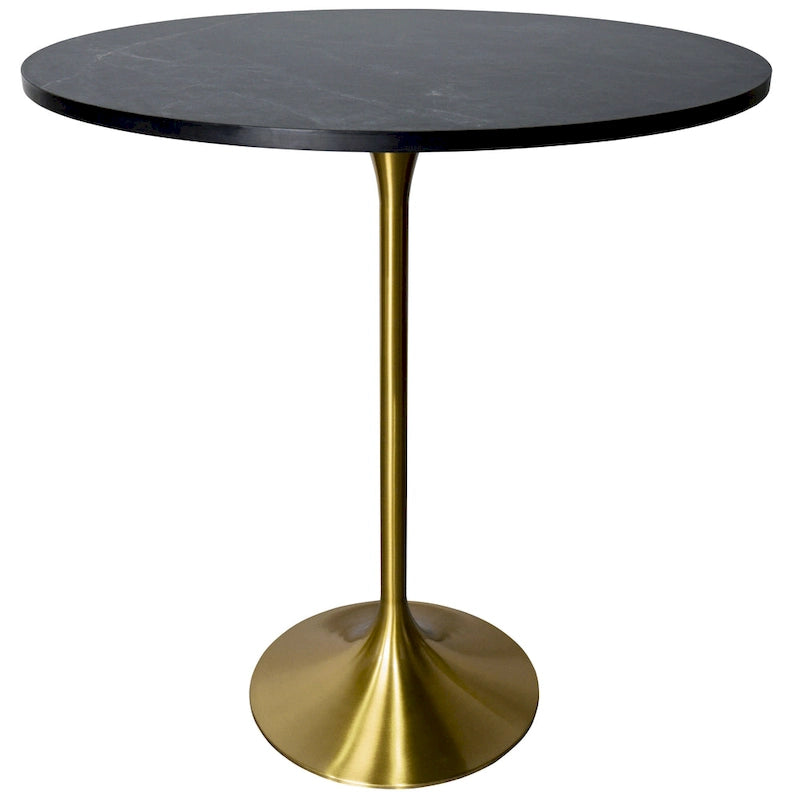 36 Round Dining Table with MDF Wood Tabletop and Brushed Gold Pedestal Base