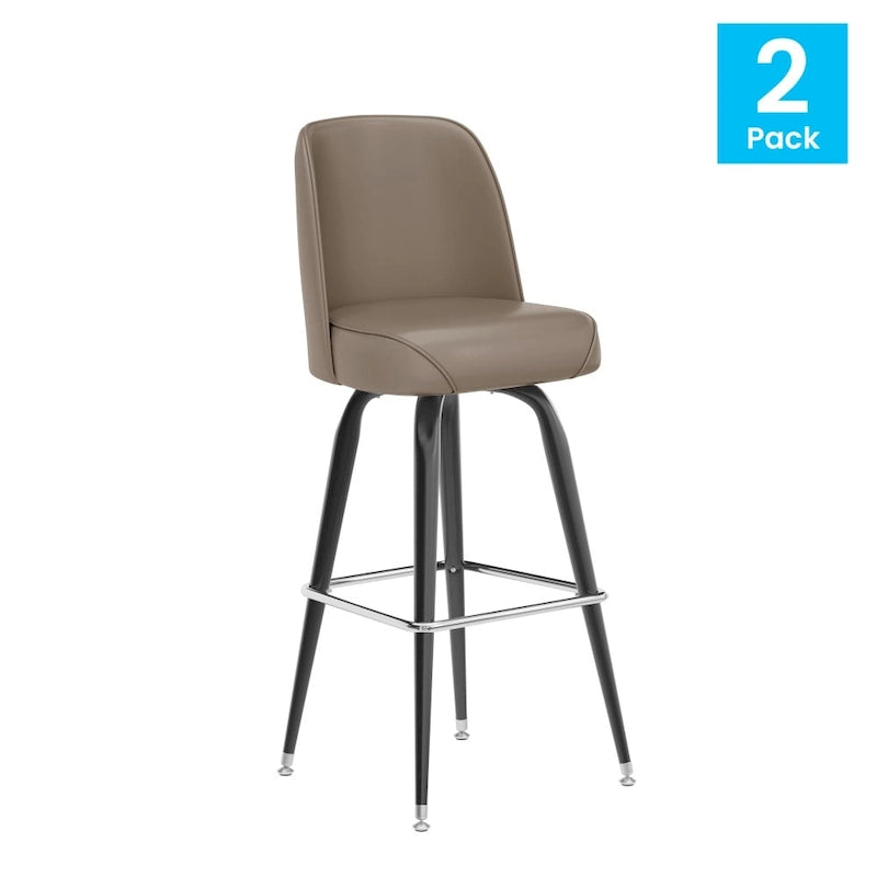 2-Pack Metal Barstools with Swivel Vinyl Bucket Seat & Footrest