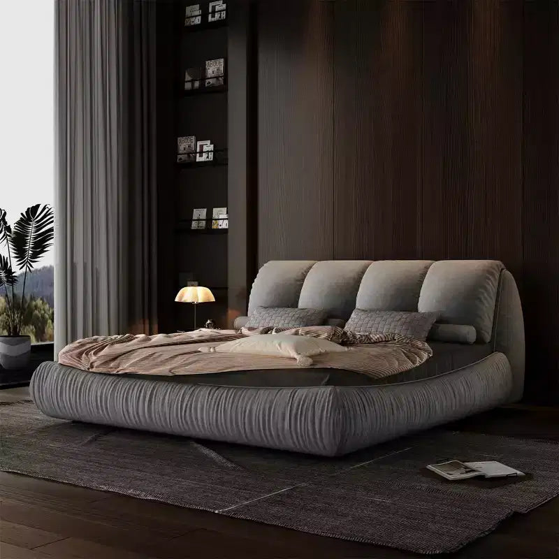 MAYEERTY Queen Size Luxury Upholstered Platform Bed with Oversized Padded Backrset and Solid Wood Frame Gray
