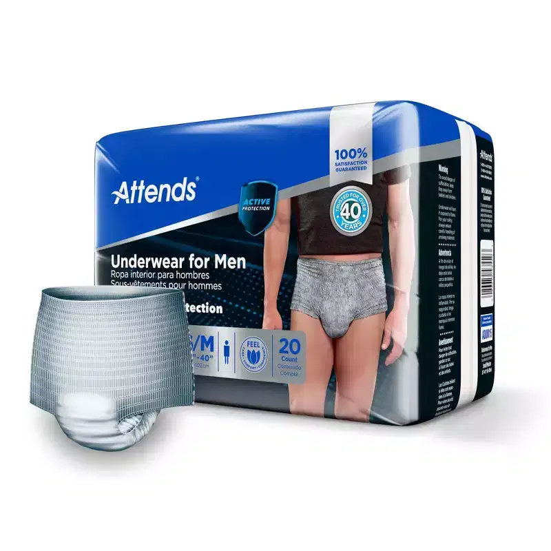 Attends Incontinence Underwear for Men, Ultimate Absorbency, Size S/M, 80 Count