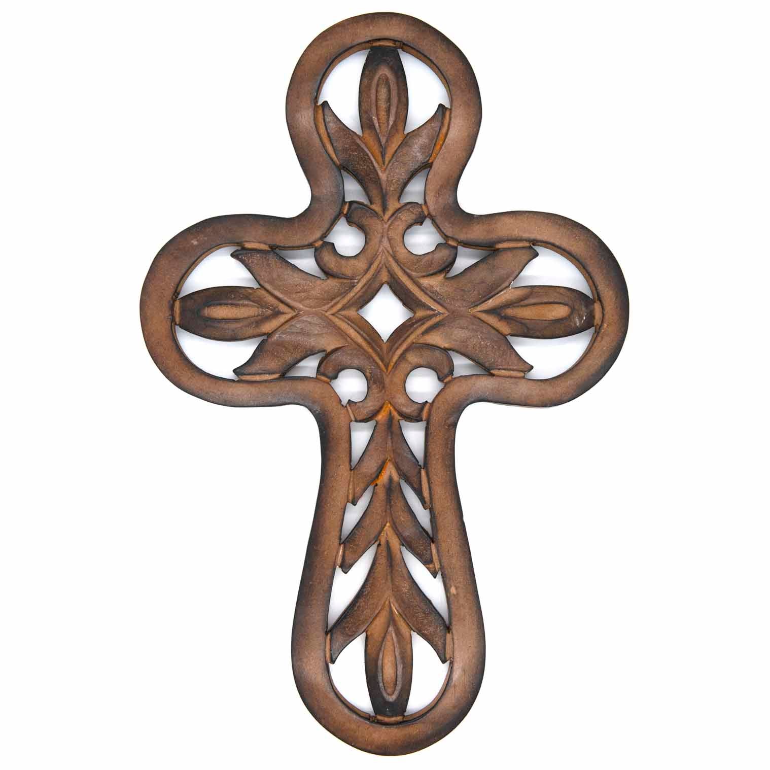 Carved Mango Wood Cross Plaque