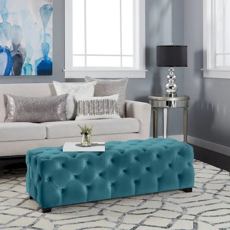Tufted Velvet Ottoman Bench - Button Detail Upholstered Entryway Bench for Bedroom