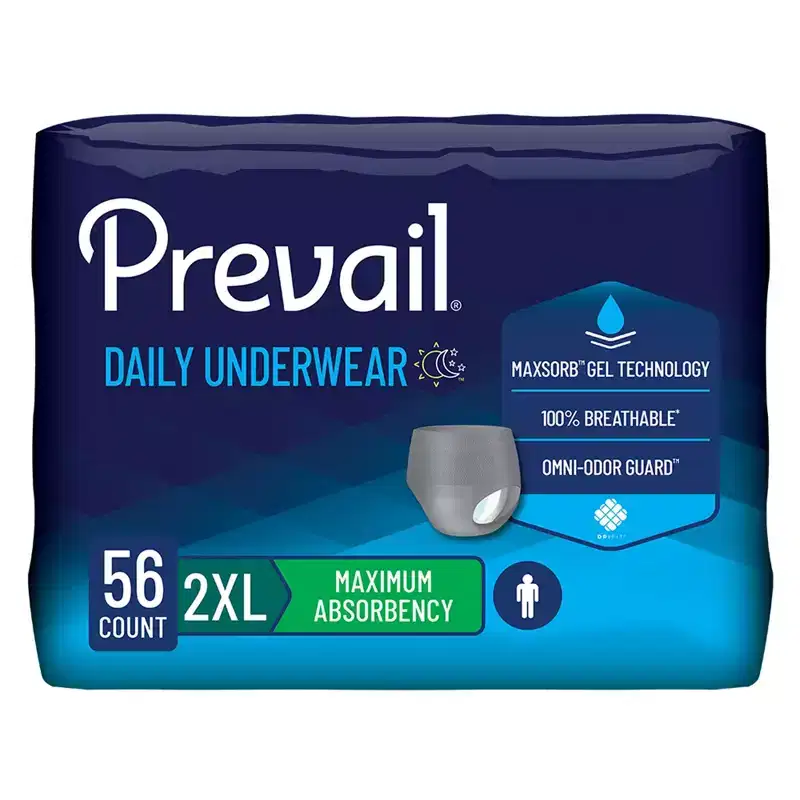 Prevail Daily Underwear Disposable Underwear Male Pull On with Tear Away Seams 2X-Large, PUM-517, Maximum, 56 Ct