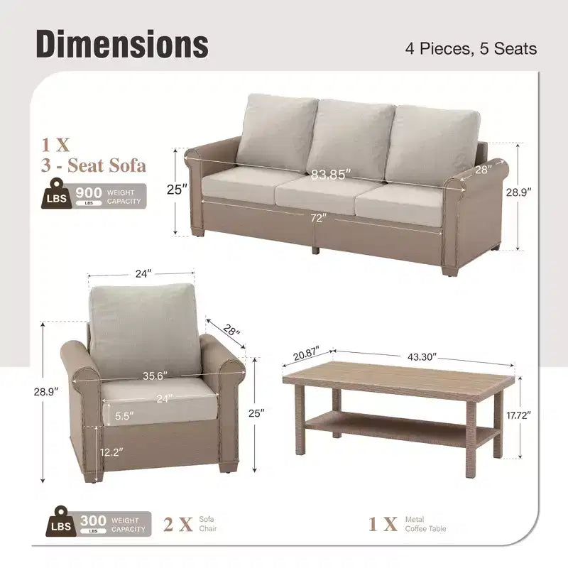 Captiva Designs Luxury Wicker Patio Conversation Sofa Set with Curved Armrests with Cushions