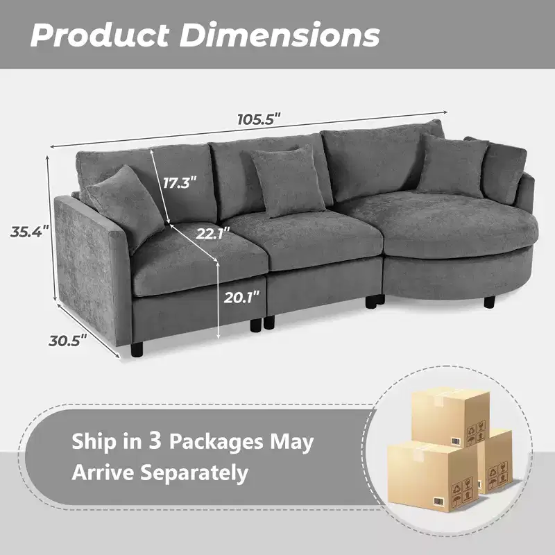 105.5 Upholstered Combination Sofas with Three Pillows and Curved Seat-ModernLuxe