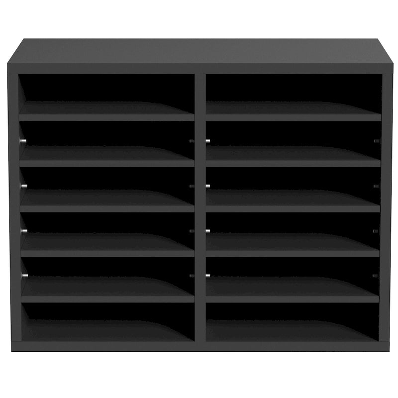 12-Compartment Wood Literature Organizer with Adjustable Shelves