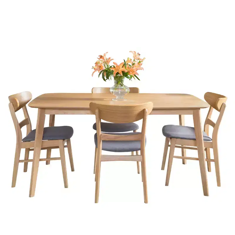 GDFStudio Dimick Mid Century Modern Fabric Upholstered Wood 5 Piece Dining Set