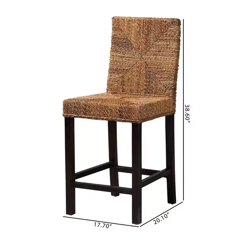 Mahogany Wood & Seagrass Counter Height Barstool – Natural Brown/Dark Brown