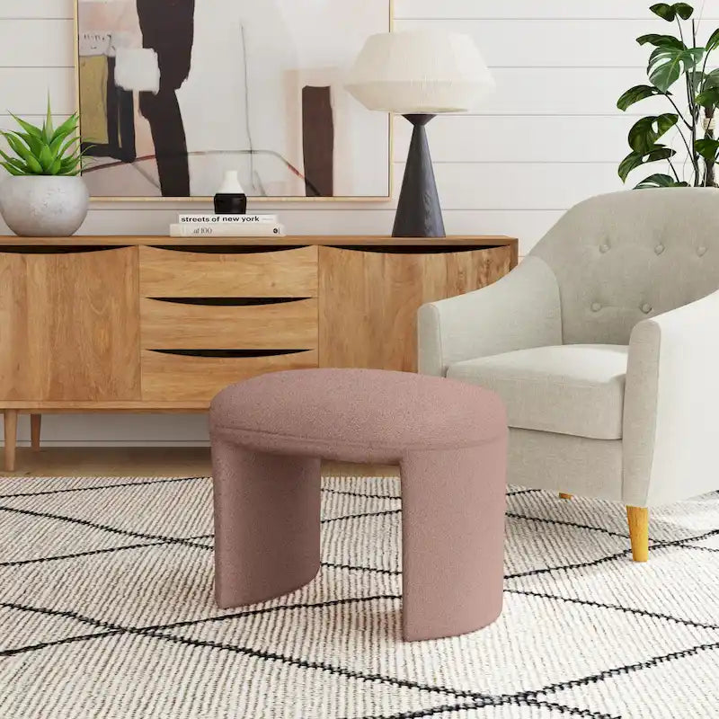 Modern Upholstered Ottoman with Boucle and Velvet Fabric Options