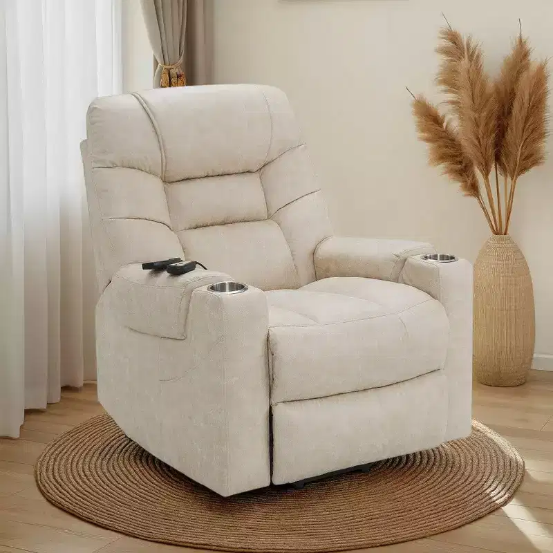 Power Recliner Lift Chair with Heating Massage, Gray Faux Leather