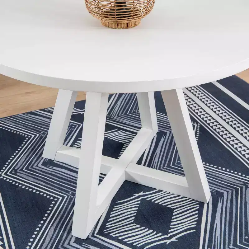 Powell Shelby Solid Wood Round Dining Table White: Seats 4, Lacquered Pedestal Base, 44 Width