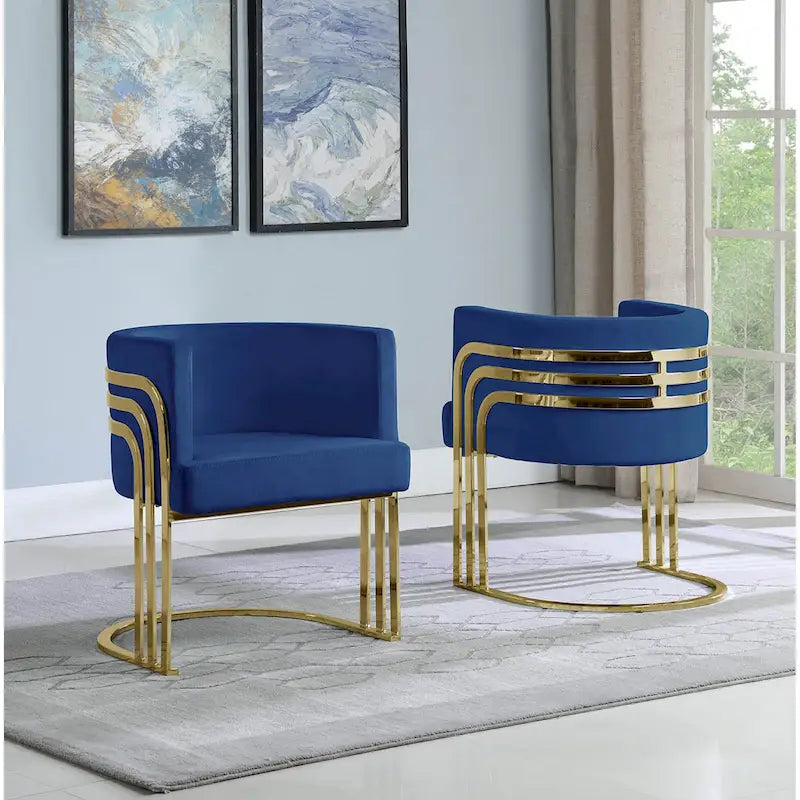 Navy Blue / Black / Beige / Dark Gray Velvet Barrel Accent Chair with Gold Base for 1 Person