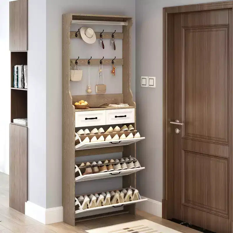 OAK Shoe Cabinet With 3 Doors 2 Drawers With Hanger