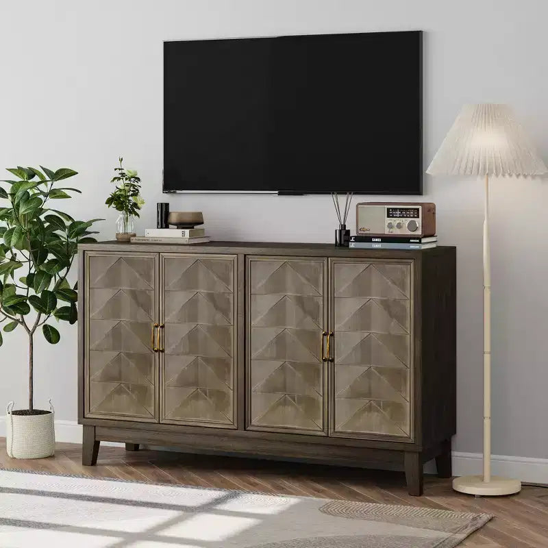 Brown Sideboard Buffet Cabinet with 4 Doors and Adjustable Shelves