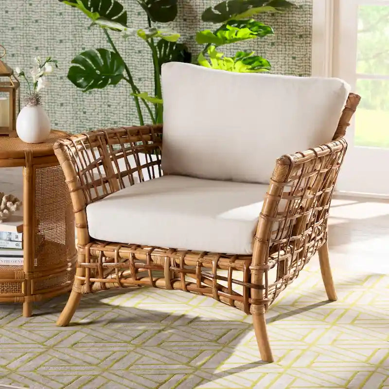 Modern Bohemian Natural Brown Rattan Arm Chair