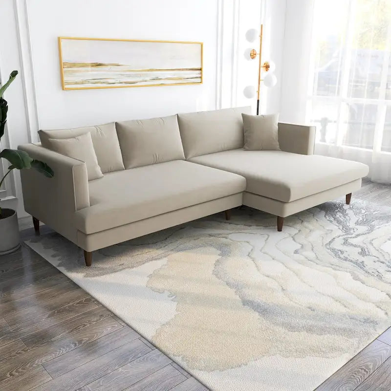 Mid-Century Modern L-Shaped Pillow Back Velvet Sectional Sofa