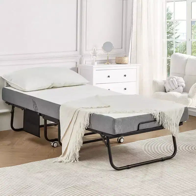 Super Single 31'' Folding Bed with Mattress – Black Metal Frame