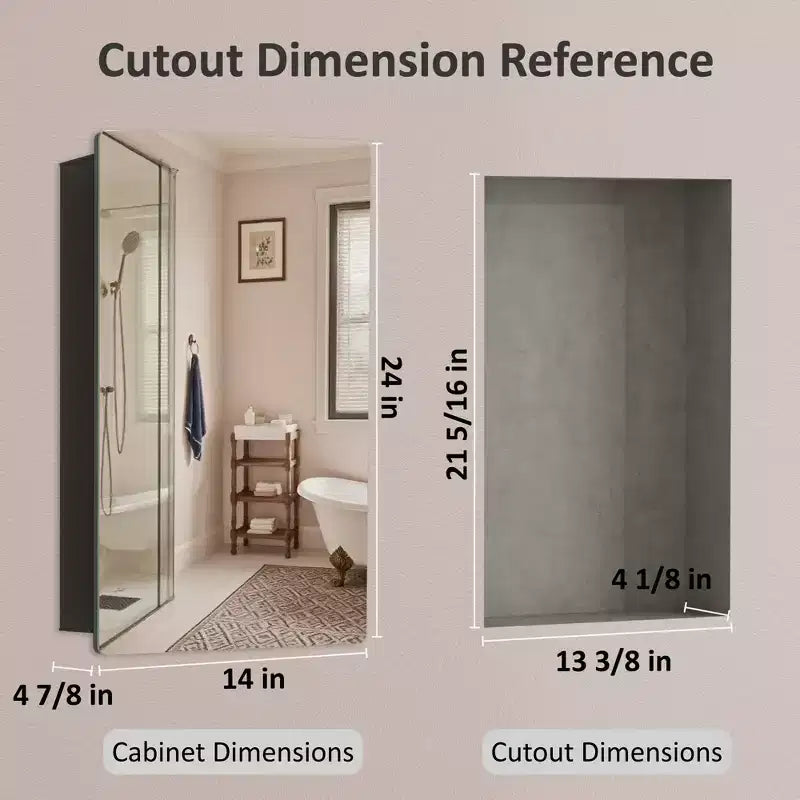 Modern Rounded Corner Metal Frame Medicine Cabinet with Mirror Door,Wall Mounted Bathroom Cabinet