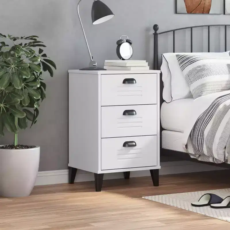 vidaXL Bedside Cabinet Accent End Table Bedroom Furniture Engineered Wood - White Anthracite Gray