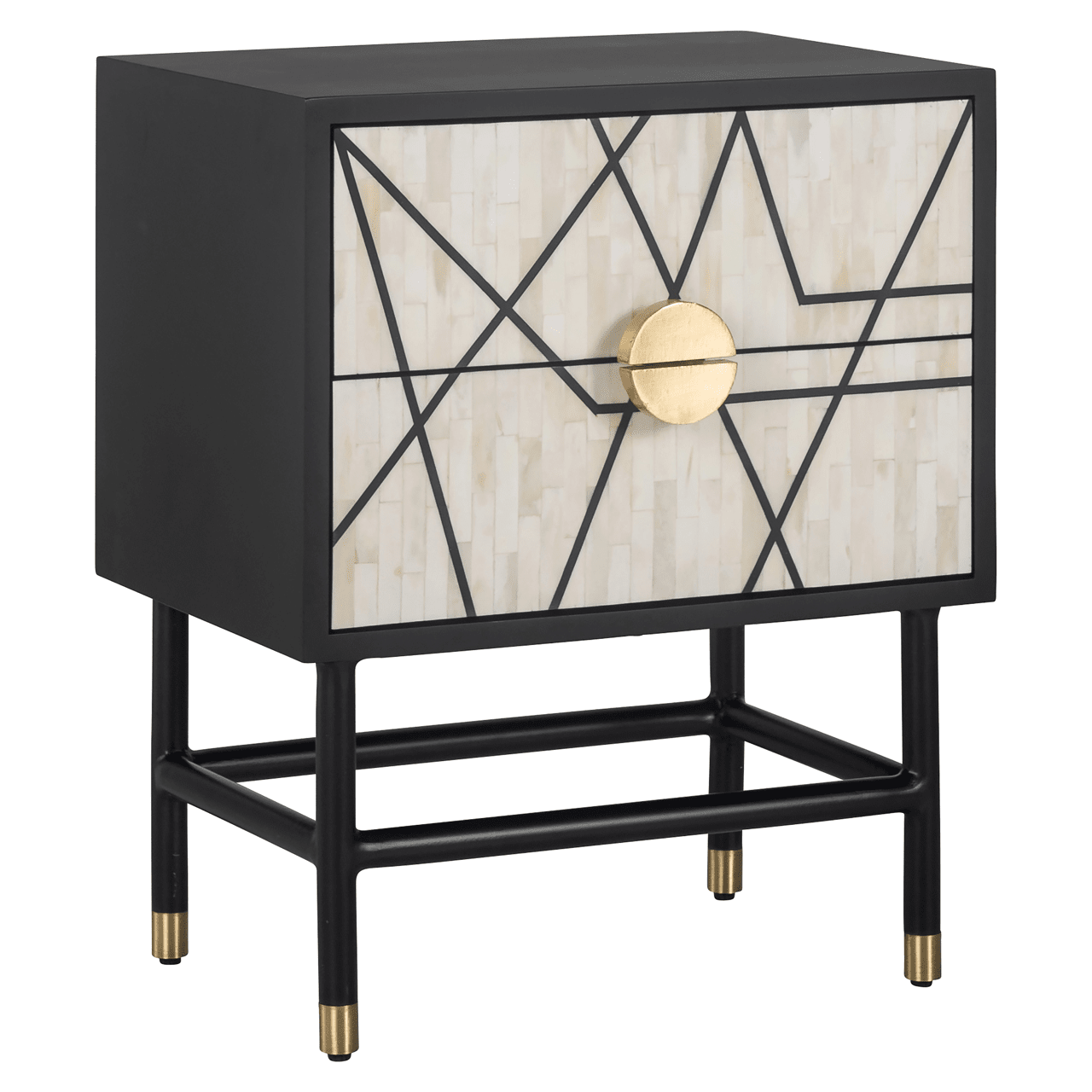Abstract Monochrome Bone Inlay 2 Drawer Bedside Table