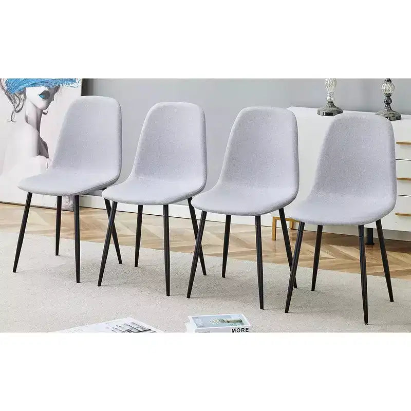 MAYEERTY Set of 6 Comfortable Linen Cotton Dining Chairs Light Gray Integrated Seat Backrest Modern Style