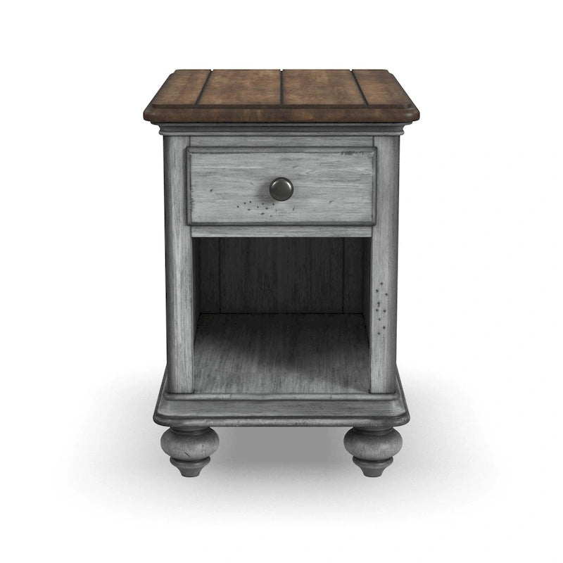 Brown Wood Chairside Table with Single Drawer