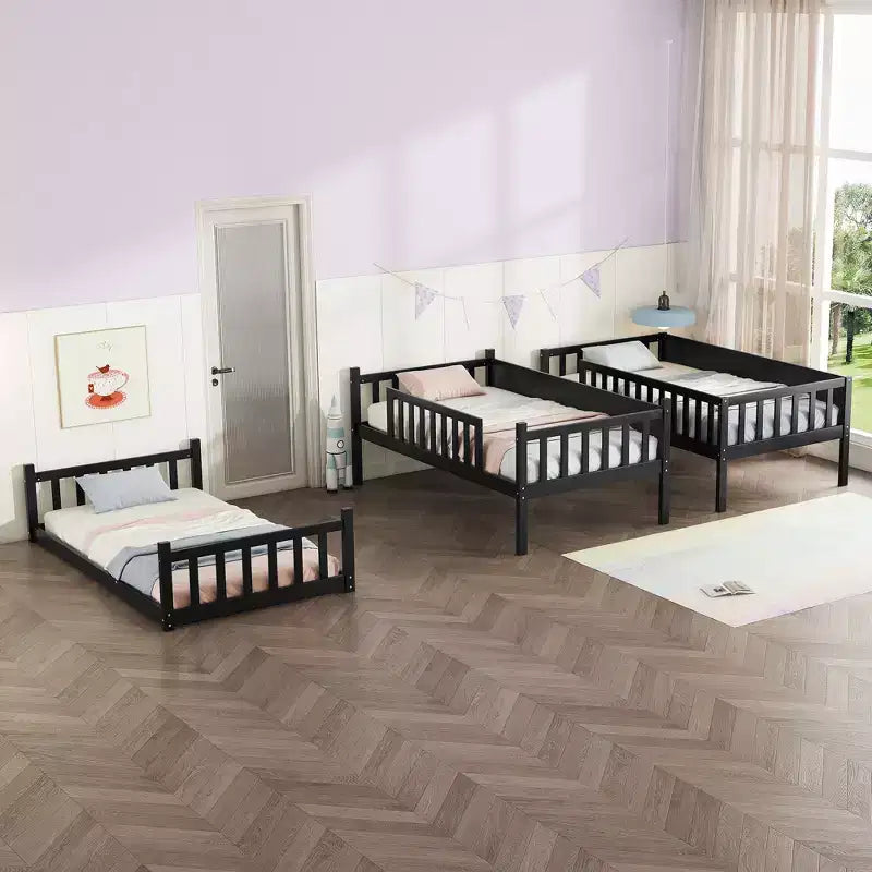 Triple Twin Bunk for Kids, Twin over Twin over Twin Detachable Bunk Bed with Ladder and Guardrail, Separate into 3 Beds