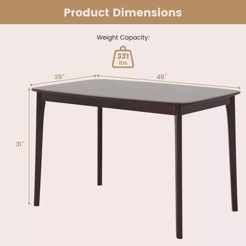Costway 48 Wooden Dining Table Rectangular Farmhouse Kitchen with Solid Rubber Wood Legs Cherry/Natural