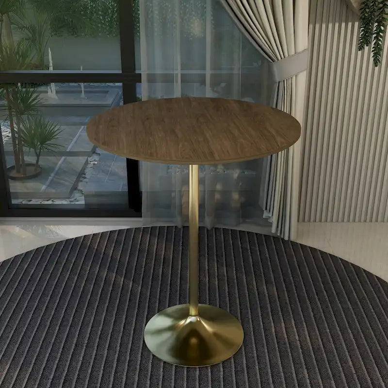 36 Round Dining Table with MDF Wood Tabletop and Brushed Gold Pedestal Base