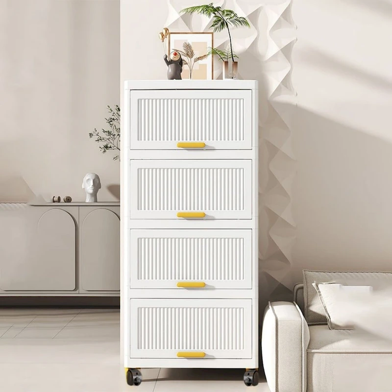Kitchen Cabinet, Flip Open Storage Box With Wheels, Movable Storage Cabinet, Kitchen Shelf, Movable Storage Box-White