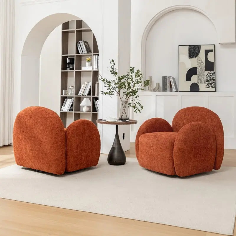 Modern Glam Boucle Upholstered Swivel Accent Armchair with 360 Degree Swivel Base