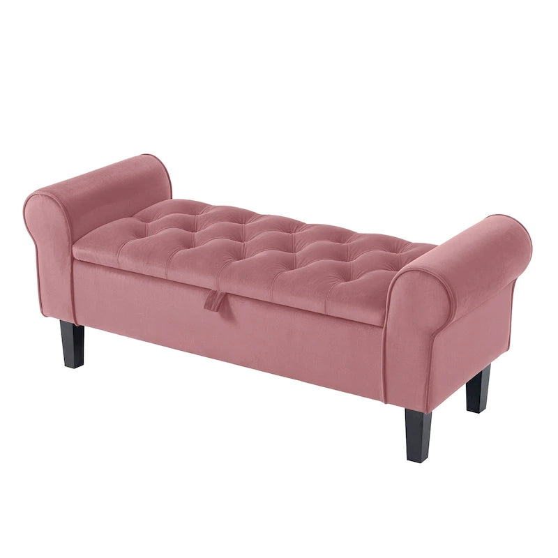 Velvet Storage Bench with Wood Legs