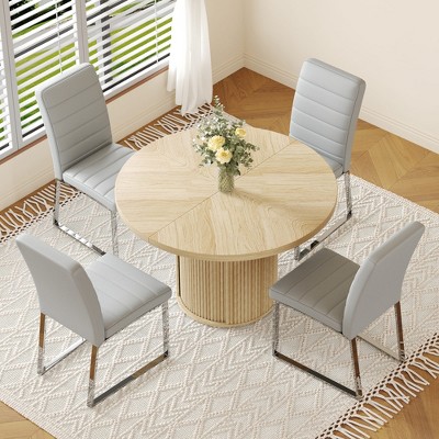 GDFStudio Louis Rustic 5 Piece Faux Leather Upholstered Dining Chairs with Round Storage Dining Table
