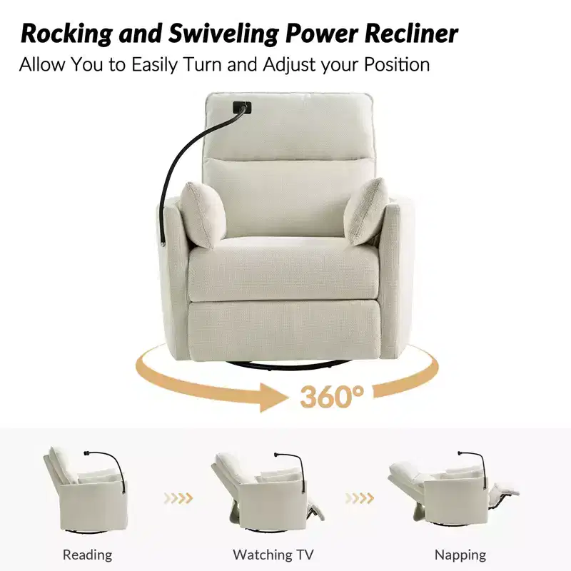 Julius 38 Power Rocking Swivel Nursery Recliner with USB Set of 2 | HULALA HOME