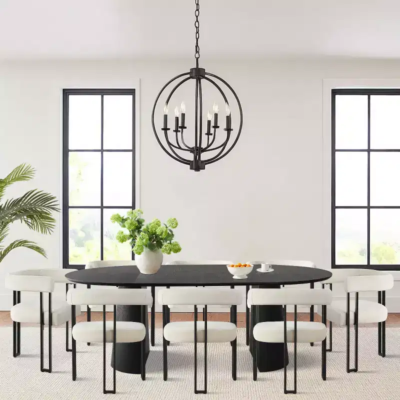 Expandable Round to Oval Dining Table Set with 8 Velvet Chairs, 3-in-1 Pedestal Dining Set, Seats 4 to 8, Modern Dining Room Set-Panipeachy