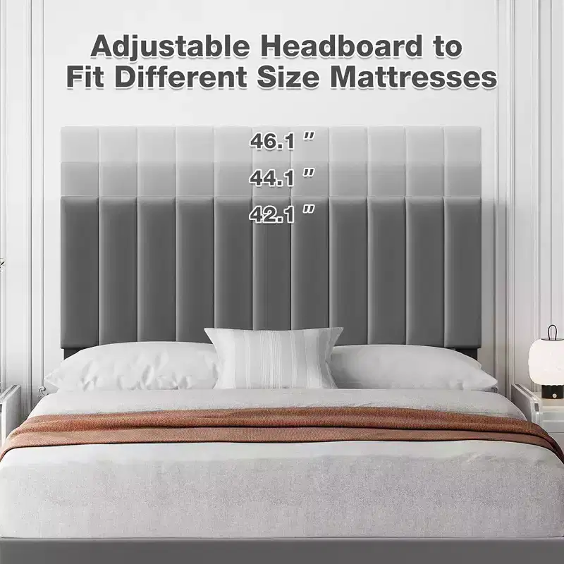 Whizmax Bed Frame Modern Velvet Upholstered 11 Inch Bed Frame with Headboard No Box Spring Needed, Gray