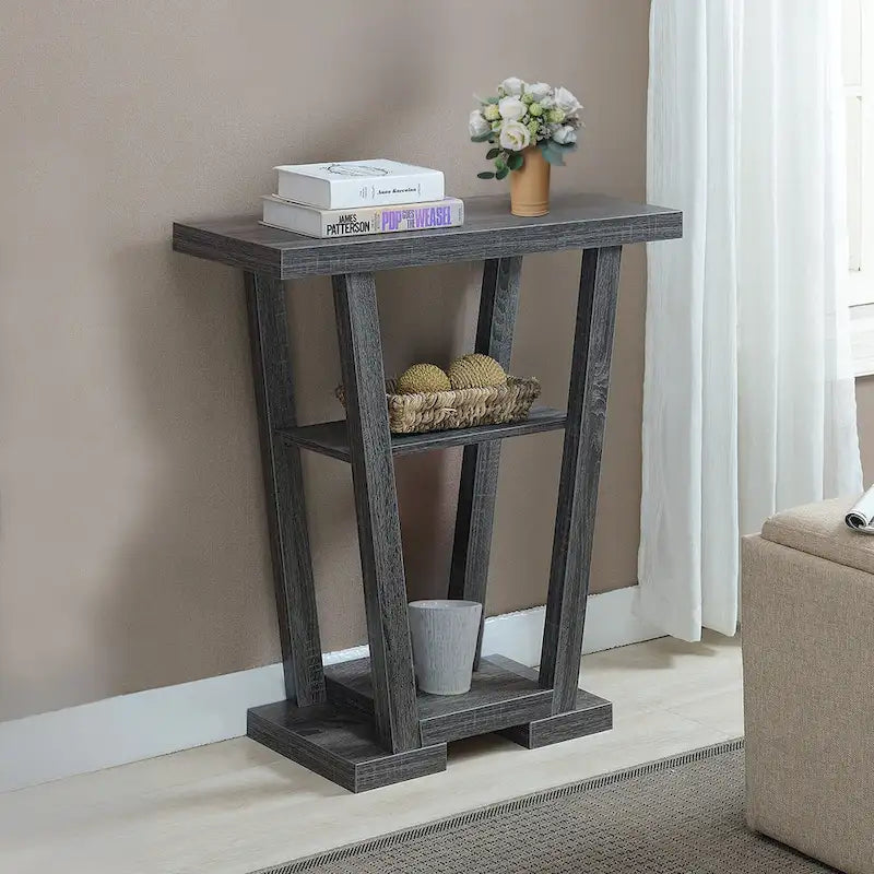 V-Shaped Console Table with Shelves
