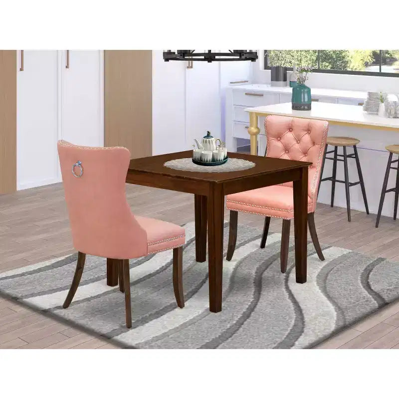 3-Piece Antique Walnut Finish Square Solid Wood Top Dining Table Set