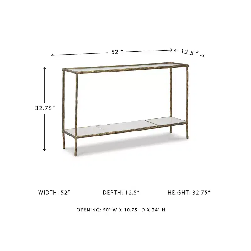 Signature Design by Ashley Ryandale Console Sofa Table, Antique Brass Finish with Glass Top & Marble Shelf